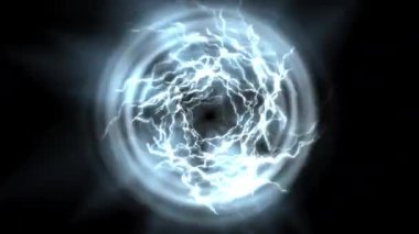 Elektrik mavisi şok dalgaları güçlü bir enerji gösterisiyle karanlık boşlukta dalgalanır. Bilim, teknoloji veya fantezi projeleri için ideal.