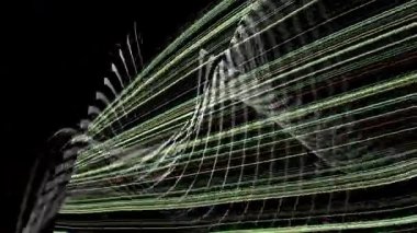 Siyah arkaplan boyunca renkli çizgiler ve çizgiler akar. Bu soyut animasyon, yaratıcı video projeleri için kusursuz ve mükemmeldir..