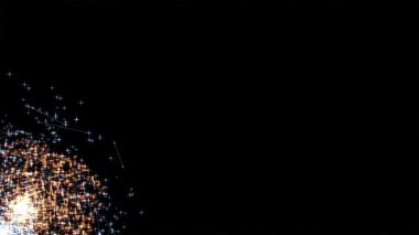 Parlayan Parçacıklar ve Yıldızlar Kara Arkaplanda Genişliyor. Teknoloji, sunumlar, sosyal medya veya festival projeleri için mükemmel.