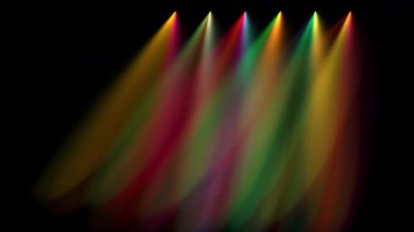 Siyah bir fonda renkli ışıklar parlıyor. Bu kusursuz döngü arka plan, örtüler ve görsel efektler için mükemmeldir. Projelerinize bu dinamik ve göz alıcı görüntülerle canlı bir dokunuş ekleyin.