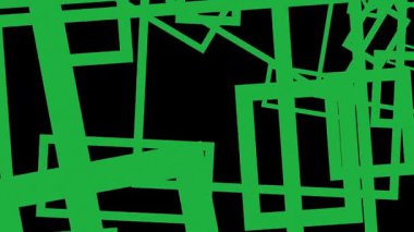 Siyah arkaplanda dönen yeşil kare çerçeveler. Modern soyut arkaplan animasyonu. Kusursuz döngü.