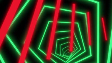 Kırmızı ve yeşil neon ışıklar büyüleyici bir tünel etkisi yaratıyor. Projeler için mükemmel. Fütürist ya da canlı bir his gerekiyor..