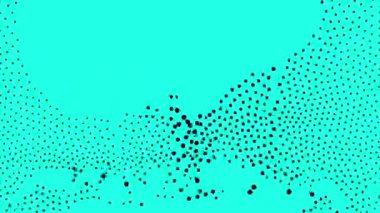 Değişen boyutlardaki siyah noktalar turkuaz arka planda hareket eder. Bu soyut animasyon, yaratıcı video projeleri için kusursuz ve mükemmeldir..