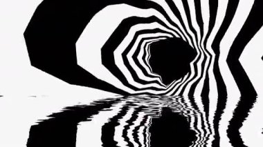 Dijital Arıza Efekti ile Suya Yansıyan Siyah ve Beyaz Sarmal Tünel