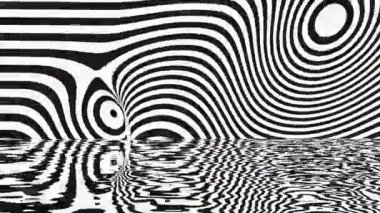 Hipnotik Siyah ve Beyaz Çizgiler ve Çemberler Soyut Canlandırmada Dalgalanır