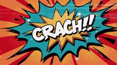Crash Çizgi Roman Stili Animasyon Metni, Retro Klasik Pop Sanat Çizgi Filmi Çizim Arkaplanı.