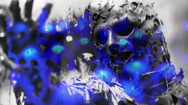 Etrafında parlak mavi gözlü ve soyut enerji parçacıkları yayılan rahatsız edici bir kafatası yaratığı. Bu doğaüstü korku konsepti karanlık fanteziyle ruhani ışık efektlerini harmanlıyor. Korkutucu ve gizemli projeler için mükemmel..