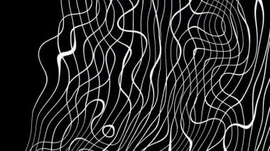 Büyüleyici soyut animasyonlar beyaz, organik çizgiler dalgalanıyor ve akıcı bir şekilde siyah zemin üzerinde kayıyor. Modern dijital içerik ve görsel efektler için ideal.