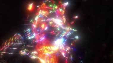 Dans eden bir insanın dinamik silueti, parlak, bozuk neon ışınlarla aydınlatılmış. Bu soyut hareket grafiği enerjik ve fütüristik bir atmosfer yaratır. Olaylar, teknoloji veya yaratıcı projeler için mükemmeldir..