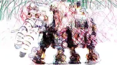 Canlı, mekanik bir filin yer aldığı soyut bir dijital animasyon deneyin.. 