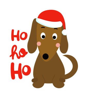 Ho ho ho Dachshund - Noel için hat yazısı. Noel tebrik kartları için el yazması mektuplar, davetiyeler. Tişört, kupa, hediye, matbaa için iyi. Sevimli dachshund köpeği.