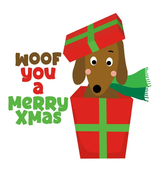 Woof You Merry Christmas Kalligraphie Phrase Für Weihnachten Handgezeichneter Schriftzug — Stockvektor