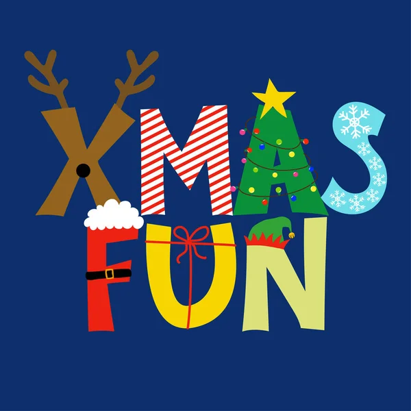 Xmas Fun Забавная Каллиграфическая Фраза Рождество Ручной Рисунок Поздравительных Открыток — стоковый вектор