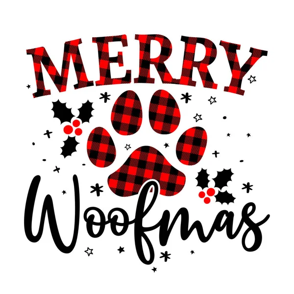 Merry Woofmas Christmas Paw Print Shaped Dog Cat Paw Prints — Stock Vector