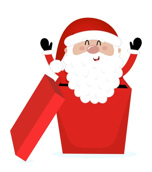 Babbo Natale Salta Fuori Dalla Confezione Regalo Illustrazione Stile Cartone — Vettoriale Stock