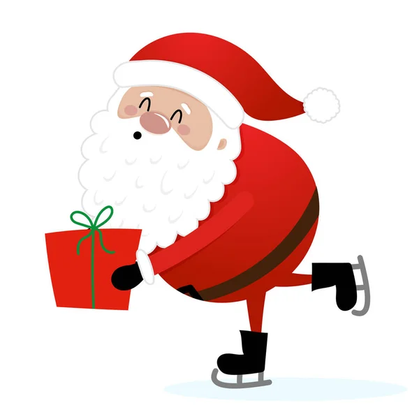 Babbo Natale Pattinaggio Con Regali Illustrazione Stile Cartone Animato Buon — Vettoriale Stock
