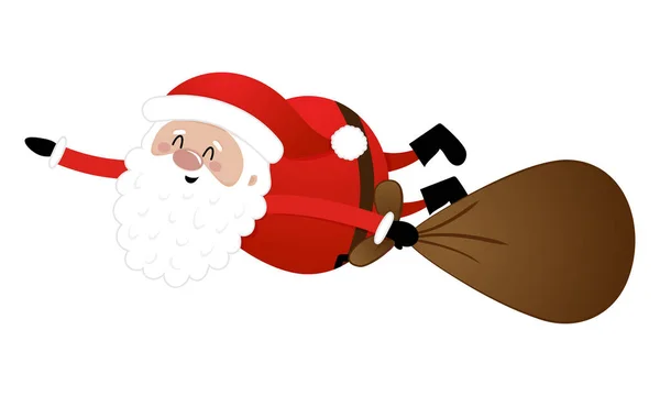 Santa Consegna Volando Regali Illustrazione Stile Cartone Animato Buon Natale — Vettoriale Stock
