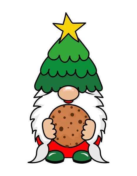 쿠키와 크리스마스 모자를 크리스마스놈 북유럽의 난쟁이 휴일에는 모자를 엘프가 휴가와 — 스톡 벡터