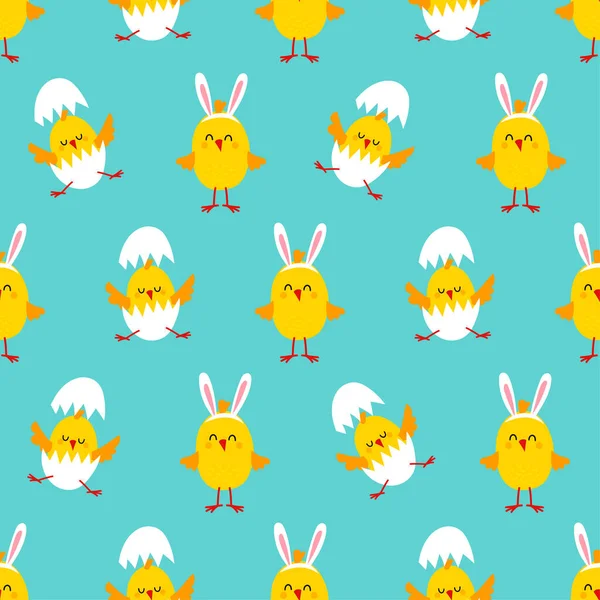 Pollito Con Huevos Para Incubar Orejas Conejo Pascua Patrón Vectores — Vector de stock