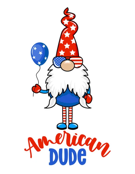 American Dude Cute Gnome Костюмі Липня Скандинавський Ельф Пивом Кульками — стоковий вектор