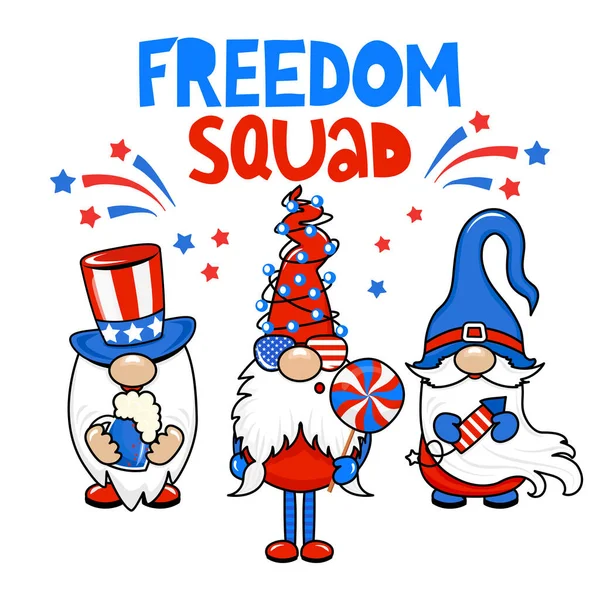 Freedom Squad Mignons Gnomes Costume Juillet Ensemble Drôles Elfes Scandinaves — Image vectorielle