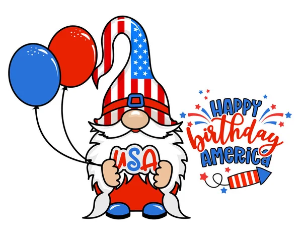 Happy Birthday America Happy Independence Day Juillet Illustration Conception Lettrage — Image vectorielle