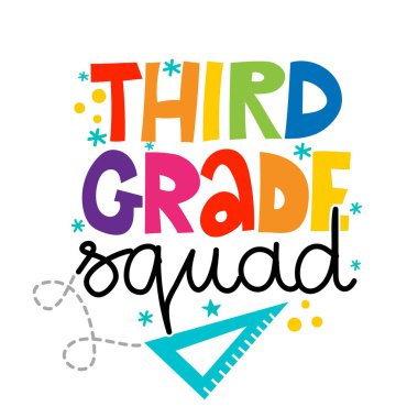 Üçüncü sınıf manga - renkli tipografi tasarımı. Kıyafetler, hediye setleri, fotoğraflar ve motivasyon posterleri için iyi. Okul öncesi eğitim tişörtü tipografi tasarımı. Okula hoş geldin..