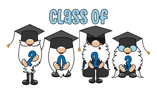 Class 2023 Cute Smiling Happy Trolls Diploma Cartoon Character Scandinavian — Stock Vector