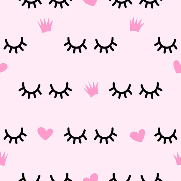 Ψευδείς Βλεφαρίδες Μοτίβο Ροζ Φόντο Αστείο Χέρι Doodle Αδιάλειπτη Μοτίβο — Διανυσματικό Αρχείο