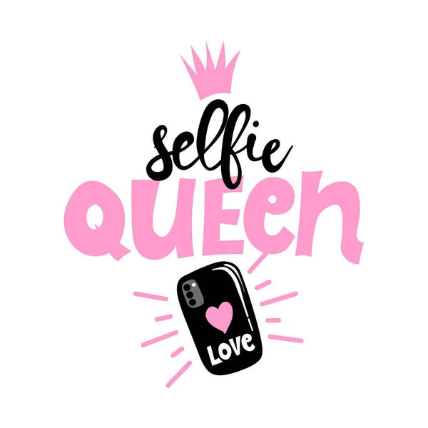 Selfie Queen Affiche Typographique Dessinée Main Texte Conceptuel Écrit Main — Image vectorielle