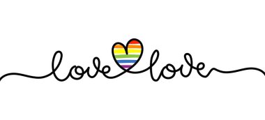 Love is love - LGBT pride slogan against homosexual discrimination. Modern calligraphy with rainbow colored characters. Good for scrap booking, posters, textiles, gifts, pride sets. clipart