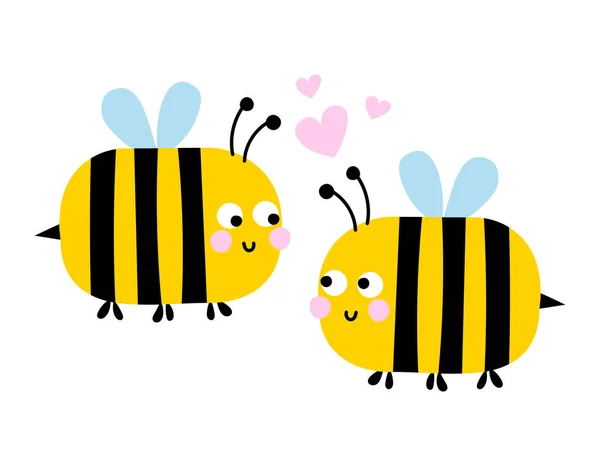 可爱的卡通蜜蜂在爱情 黄色的昆虫条纹 有趣的蜜蜂 花蕾和树叶包扎在一起准备夏天的系列 情人节快乐 — 图库矢量图片
