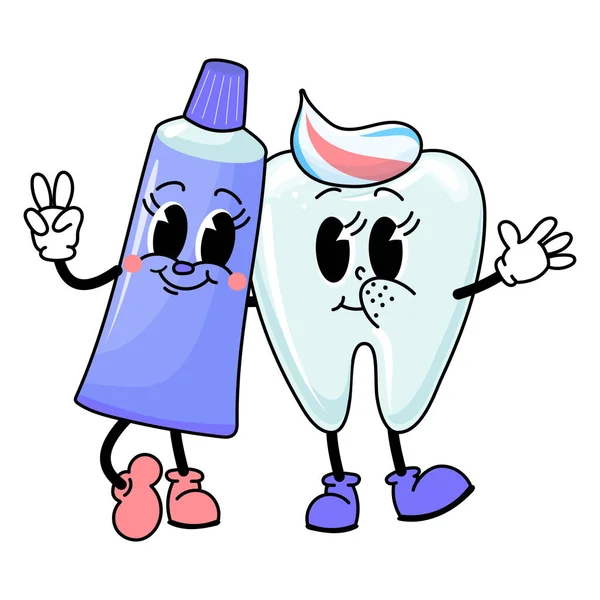 Dentifricio Dentifricio Spazzolino Concetto Igiene Dentale Nel Vecchio Stile Classico — Vettoriale Stock