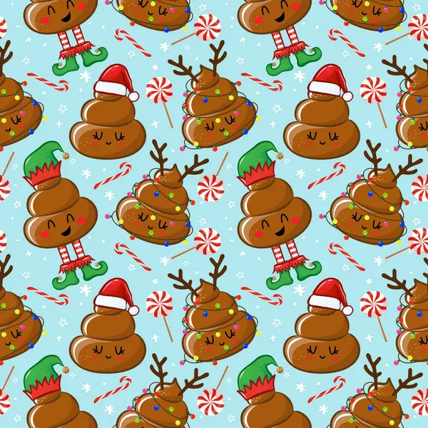 Christmas Poop Mönster Design Med Flera Avföring Rolig Handritade Klotter Royaltyfria illustrationer