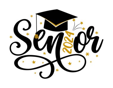 Son sınıf 2024, tipografi. Siyah metin beyaz arkaplanı izole etti. Tişörtler için 2024 Grafik Elementleri 'nden mezun bir sınıfın vektör illüstrasyonu ve işaret fikri