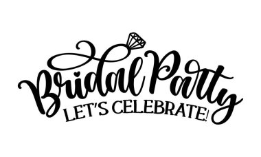 Gelinlik Partisi - Elmas yüzüklü siyah el yazısı tebrik kartı, hediye etiketi, etiket, düğün seti. Damat ve gelin tasarımı. Gelin partisi. Elmas yüzüklü En İyi Gelin metni.