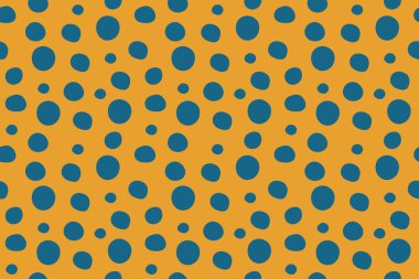 Sarı arkaplan ve elle çizilmiş mavi noktalar. Kusursuz modern sanat eserleri, Çita cilt altyapısı. Tekstil ürünleri, kırtasiye malzemeleri, ev dekorasyonu ve moda kullanımları için harika. Vektör illüstrasyonu