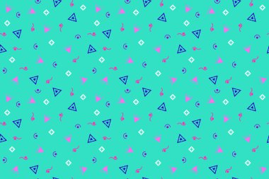 Raster turkuaz desenli, küçük dağınık minik şekilli. Basit bir özgeçmiş. Turkuaz ve mavi geometrik duvar kağıdı. Dekor ve baskı için acayip bir tasarım. Vektör illüstrasyonu