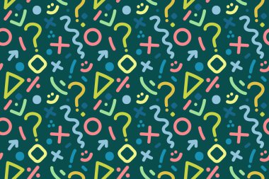 Okul geçmişine el çizimi. Komik pop soyut vektörü Doddles. Matematik, bilim ve eğitim kavramları için harika. Kırtasiye kusursuz vektör deseni.