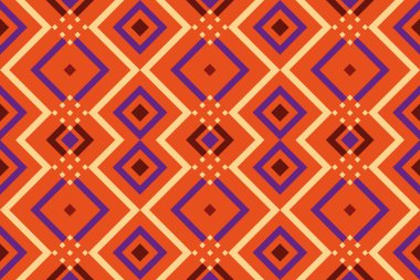 Geometrik kusursuz arkaplan. Duvar kağıtları, tekstil ve kumaşlar için turuncu arka planda koyu elementler. Vektör çizimi. Doku ve kartpostallar için geometrik şekillerin Memphis deseni. 