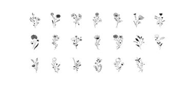 Collection hand drawn branches and leaves isolated on white background. Set of cartoon floral design elements. Vector botanical illustration. Laurel leaves wreath and decorative branch bundle