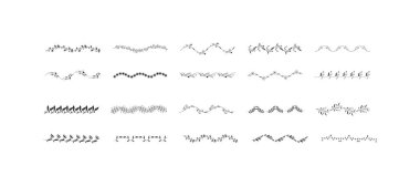 Decorative border set made of hand drawn english ivy branches. Tree twigs, leaves, berries, flowers, natural decor. Invitation, greeting card, wallpaper, wedding invitation, save the date. 