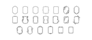 Wedding invitation frame set. Elegant floral bouquet card, wedding greeting elements. Luxury design set for wedding and decoration. Botanical outline decor of herbs, twigs, sprigs and plants elements.