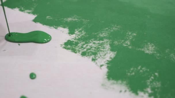 Artista Pittura Verde Una Tenda Lunga Rallentatore Hobbista Cercando Dipingere — Video Stock