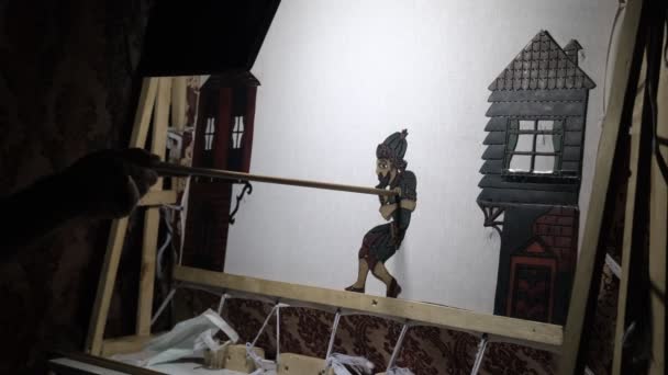 Bilden Den Turkiske Marionettens Traditionella Skådespel Bakom Gardinen Med Skuggor — Stockvideo