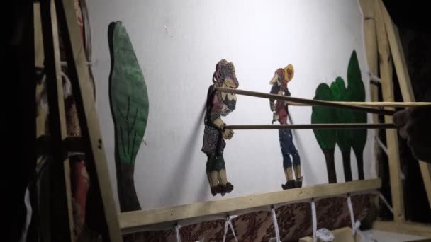 模特儿木偶的幕后动作 皮革木偶的表演 — 图库视频影像