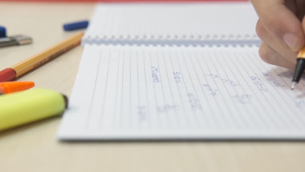 Student Homework Student Exam Taking Notes Pen Writing Notebook Taking — Stock Video