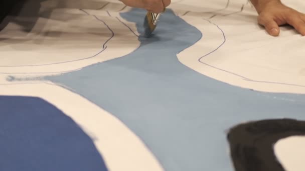 Obraz Miłośników Hobby Malowania Zasłon Kaligraficznych Zwolniony Ruch Malowanie Tkaniny — Wideo stockowe