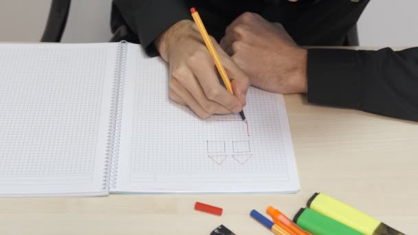 Geometri Siswa Membuat Catatan Buku Catatan Belajar Mempersiapkan Diri Untuk — Stok Video