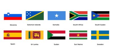Slovenya, Somali, Güney Afrika, Güney Sudan, İspanya, Sri Lanka, Sudan, İsveç Ulusal Bayrağı